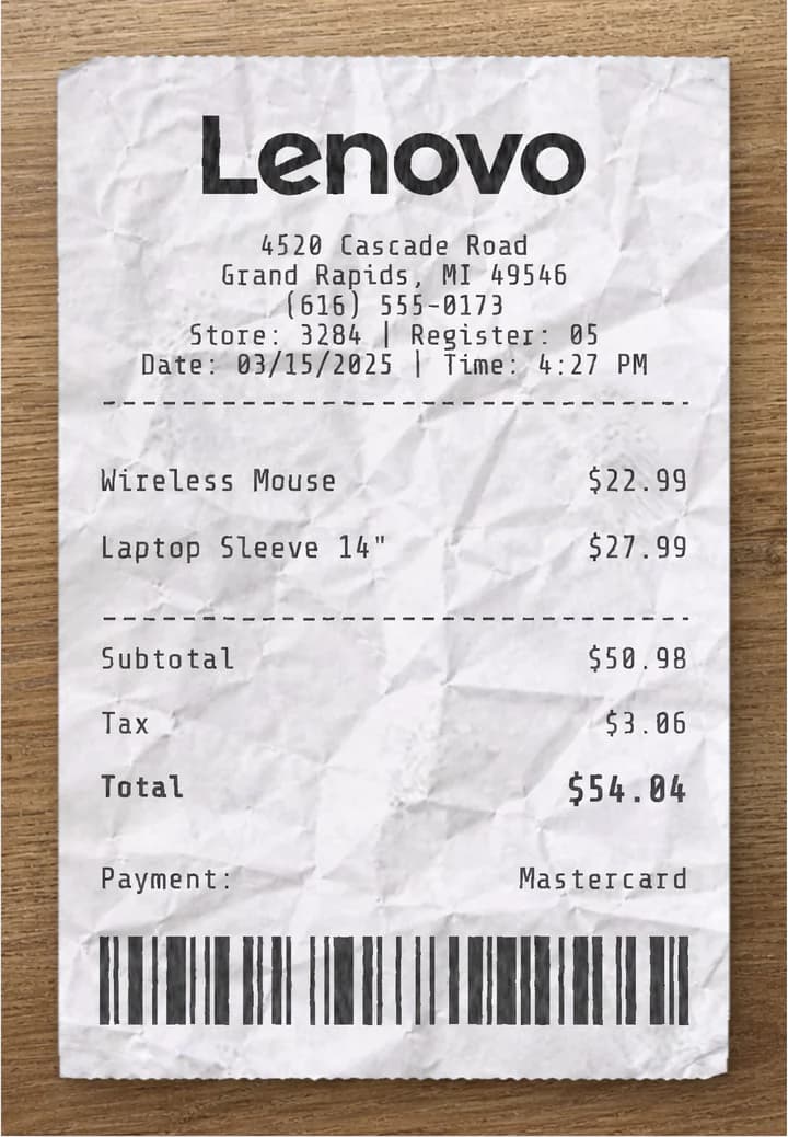 Anteprima dello scontrino Lenovo