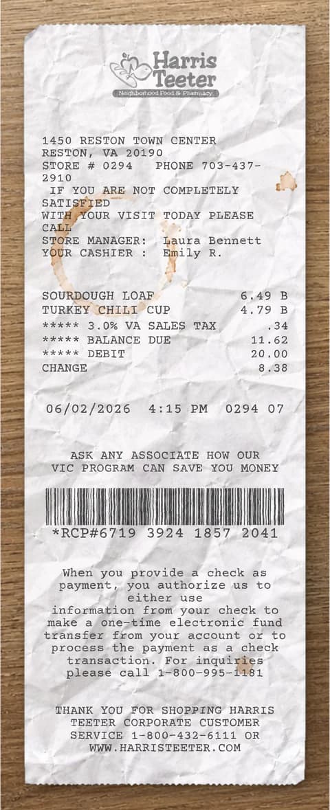 Anteprima dello scontrino Harris Teeter