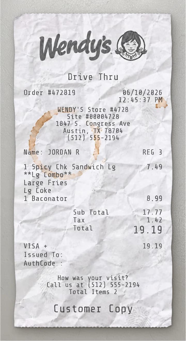 Anteprima dello scontrino Wendy's
