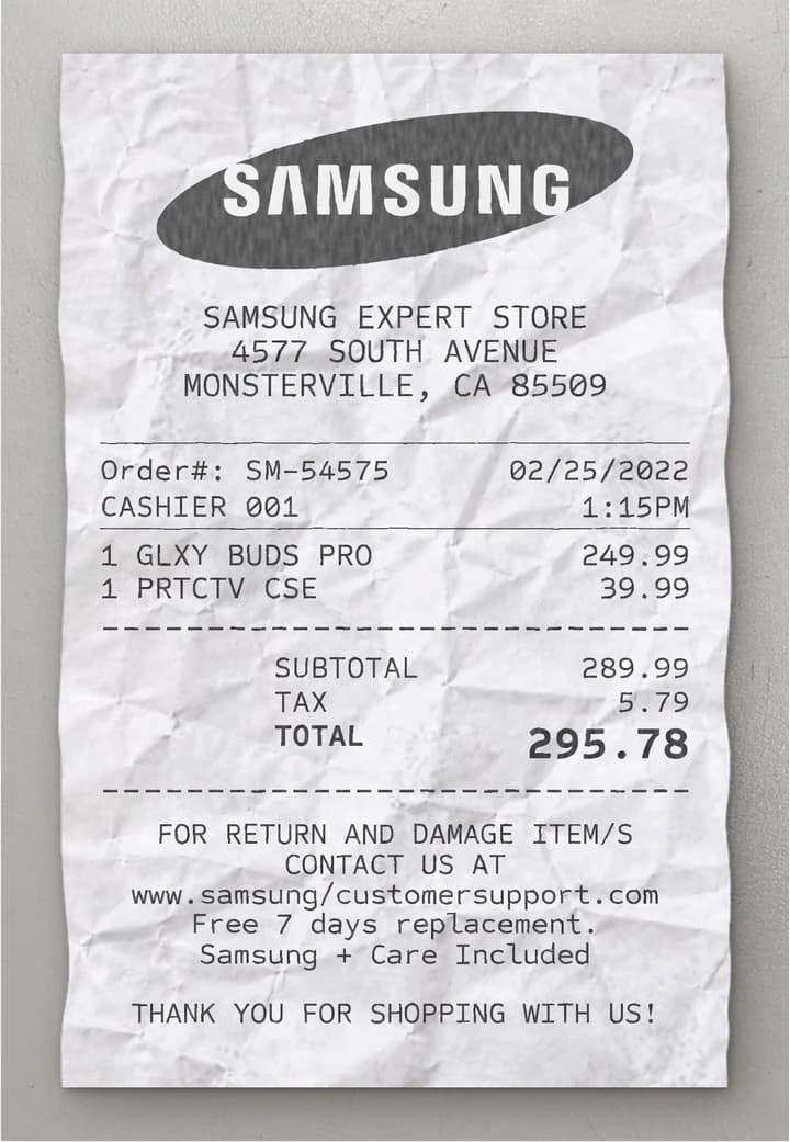 Anteprima dello scontrino Samsung