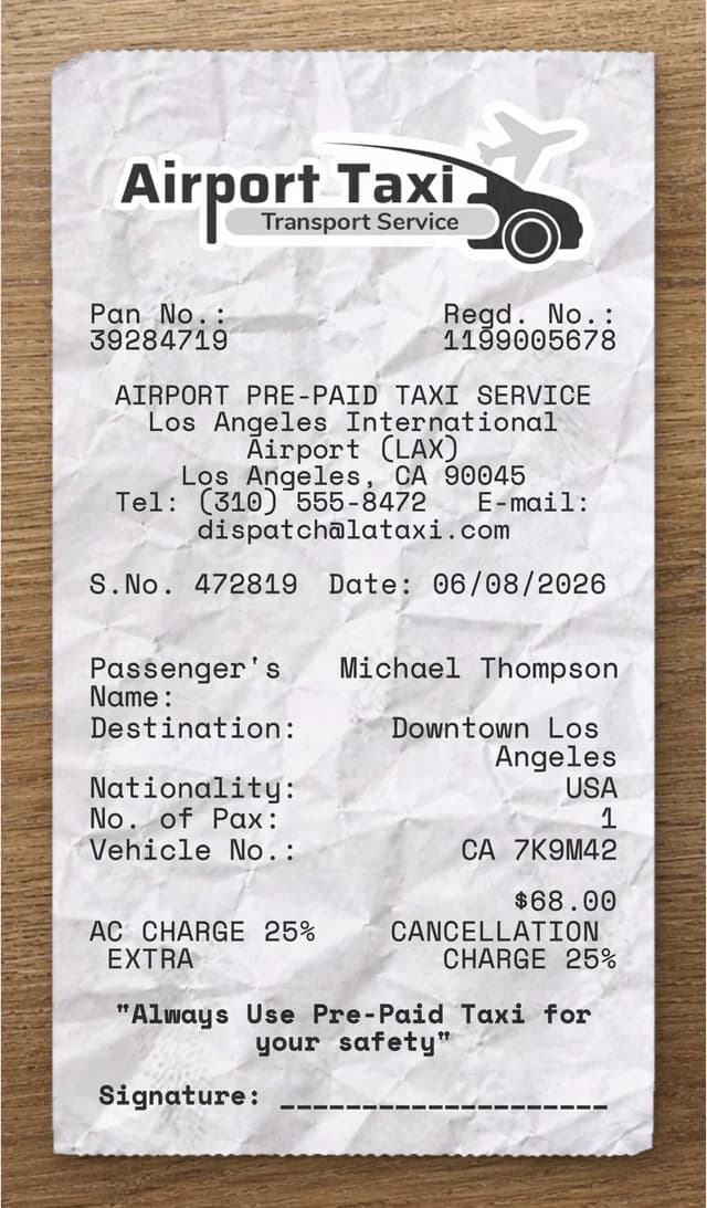 Anteprima dello scontrino Airport Taxi