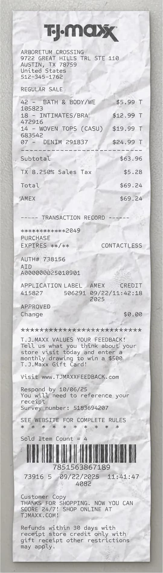 Anteprima dello scontrino TJ Maxx