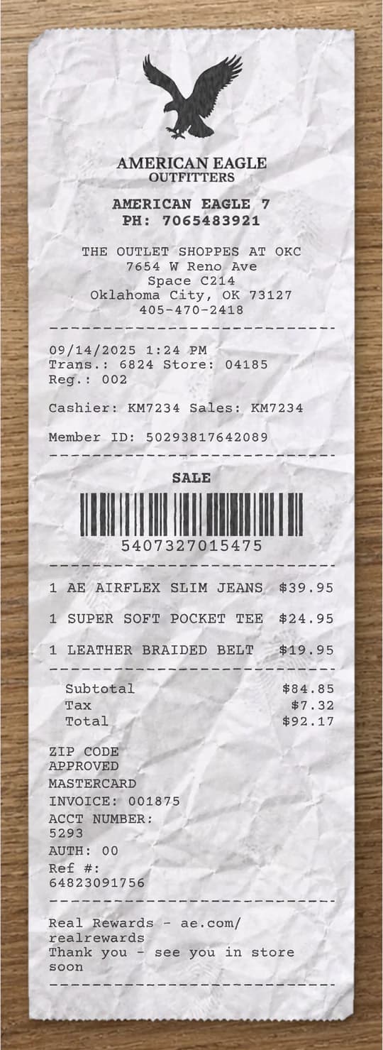 Anteprima dello scontrino American Eagle