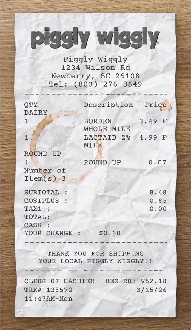 Anteprima dello scontrino Piggly Wiggly