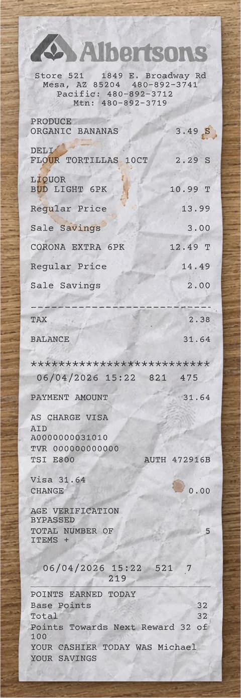 Anteprima dello scontrino Albertsons