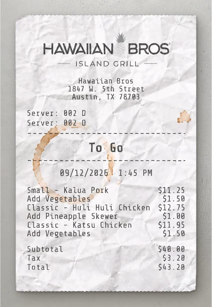 Anteprima dello scontrino Hawaiian Bros Island Grill