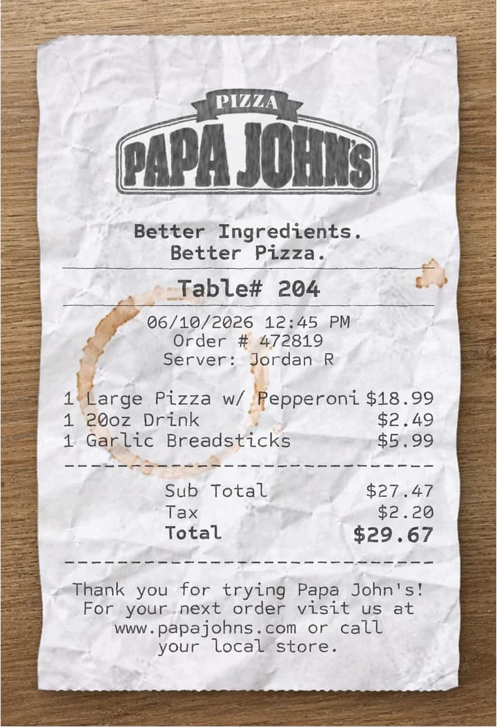 Anteprima dello scontrino Papa John's