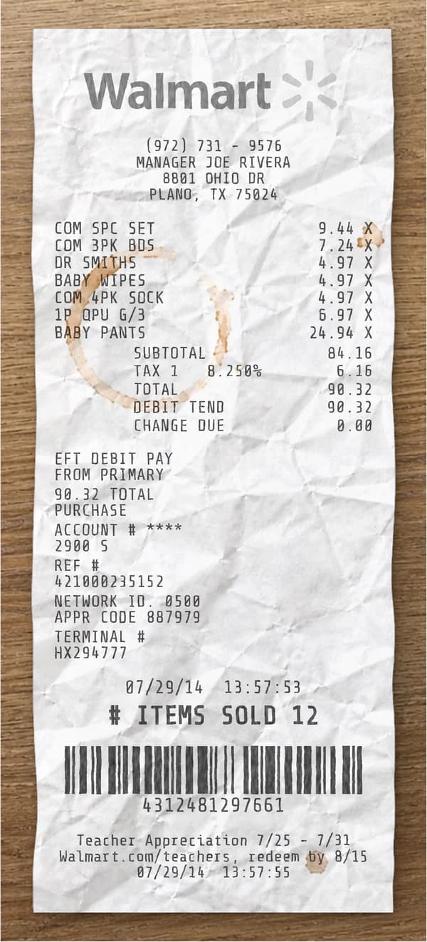 Anteprima dello scontrino Walmart