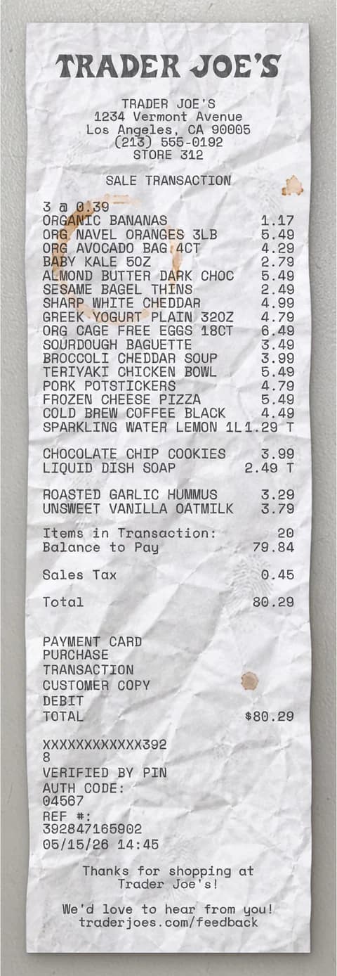 Anteprima dello scontrino Trader Joe's