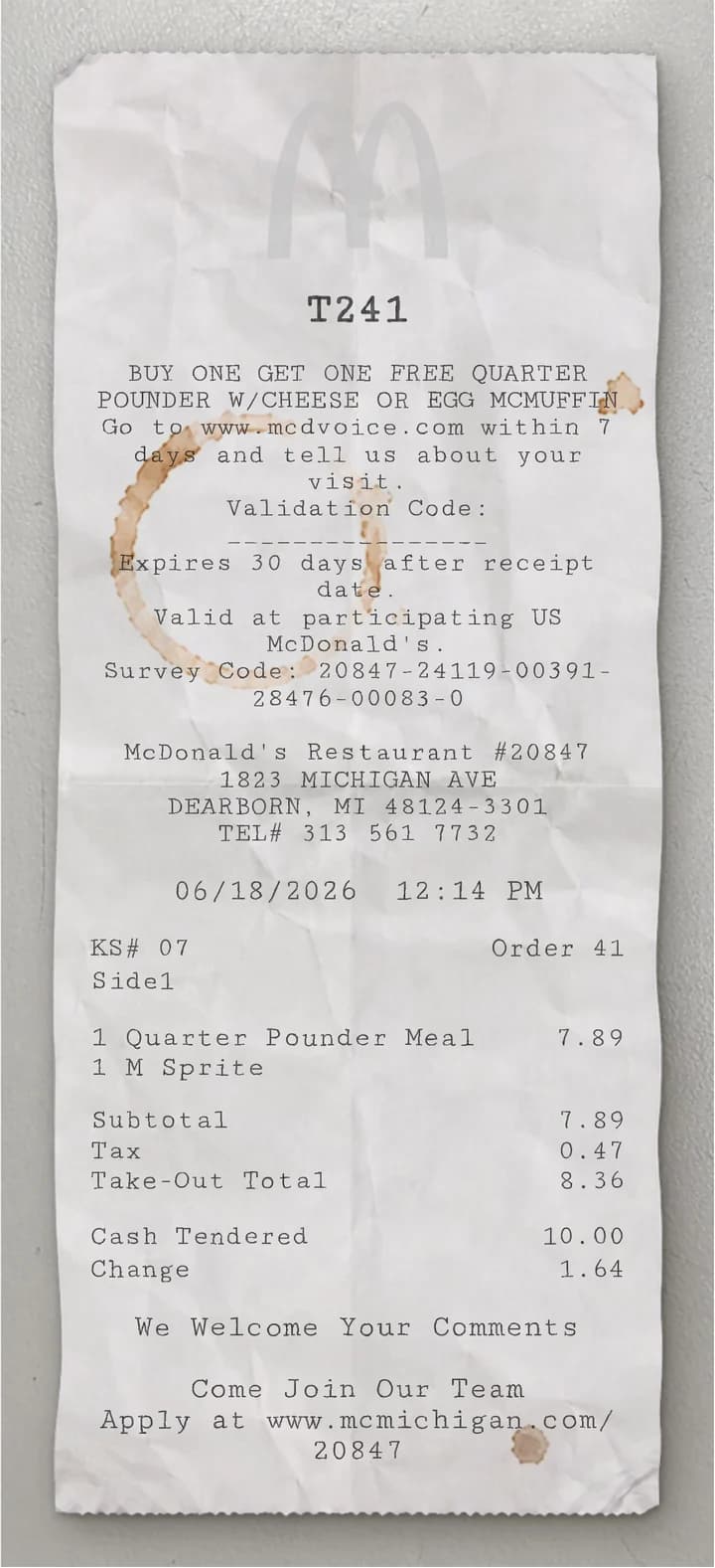 Anteprima dello scontrino McDonald's