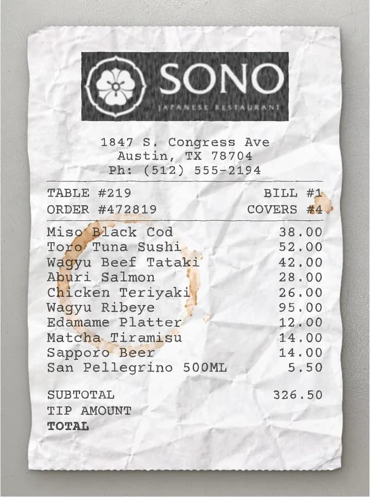 Anteprima dello scontrino SONO Japanese Restaurant