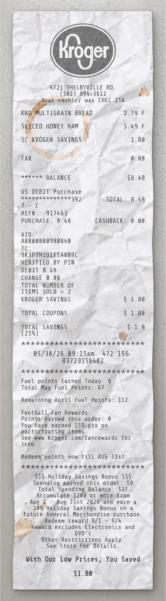 Anteprima dello scontrino Kroger