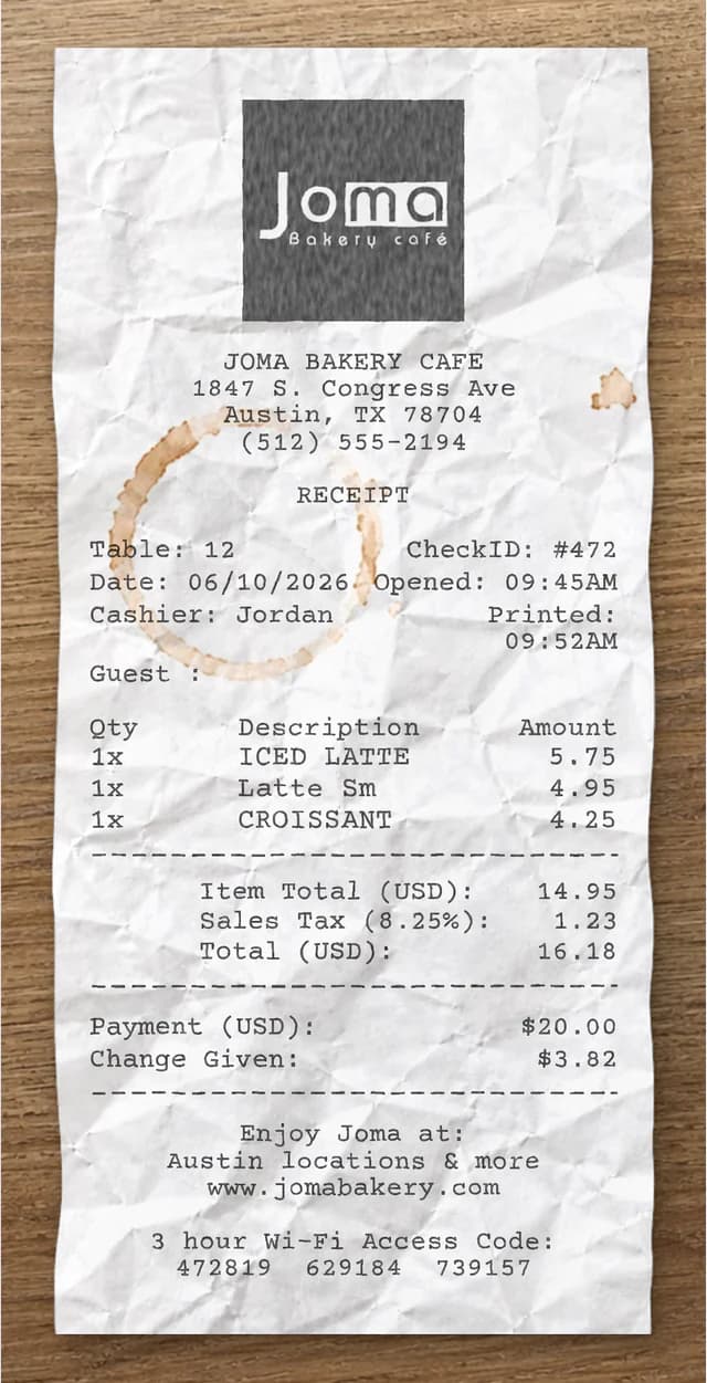 Anteprima dello scontrino Joma Bakery Cafe In Store