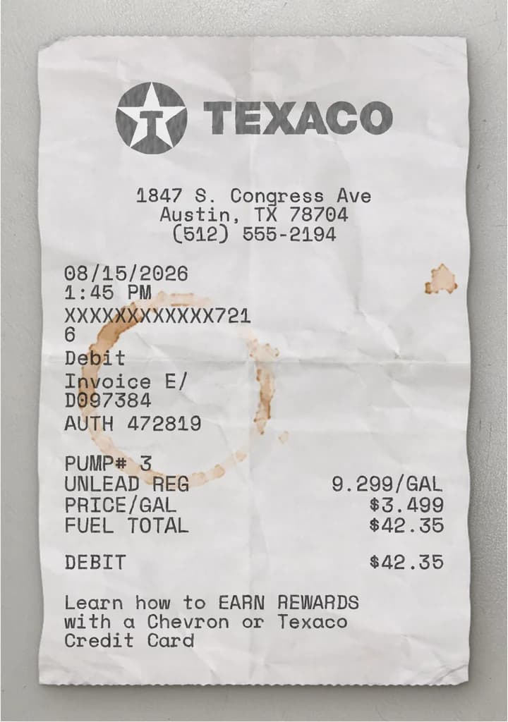 Anteprima dello scontrino Texaco