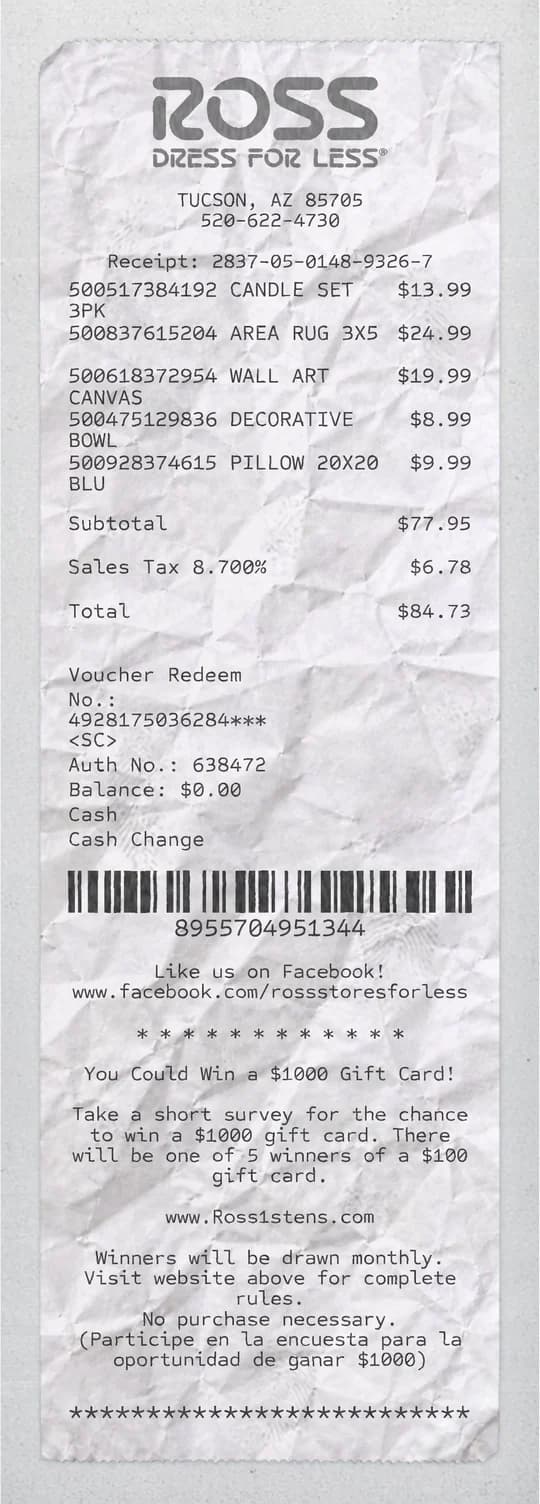 Anteprima dello scontrino ROSS Dress For Less