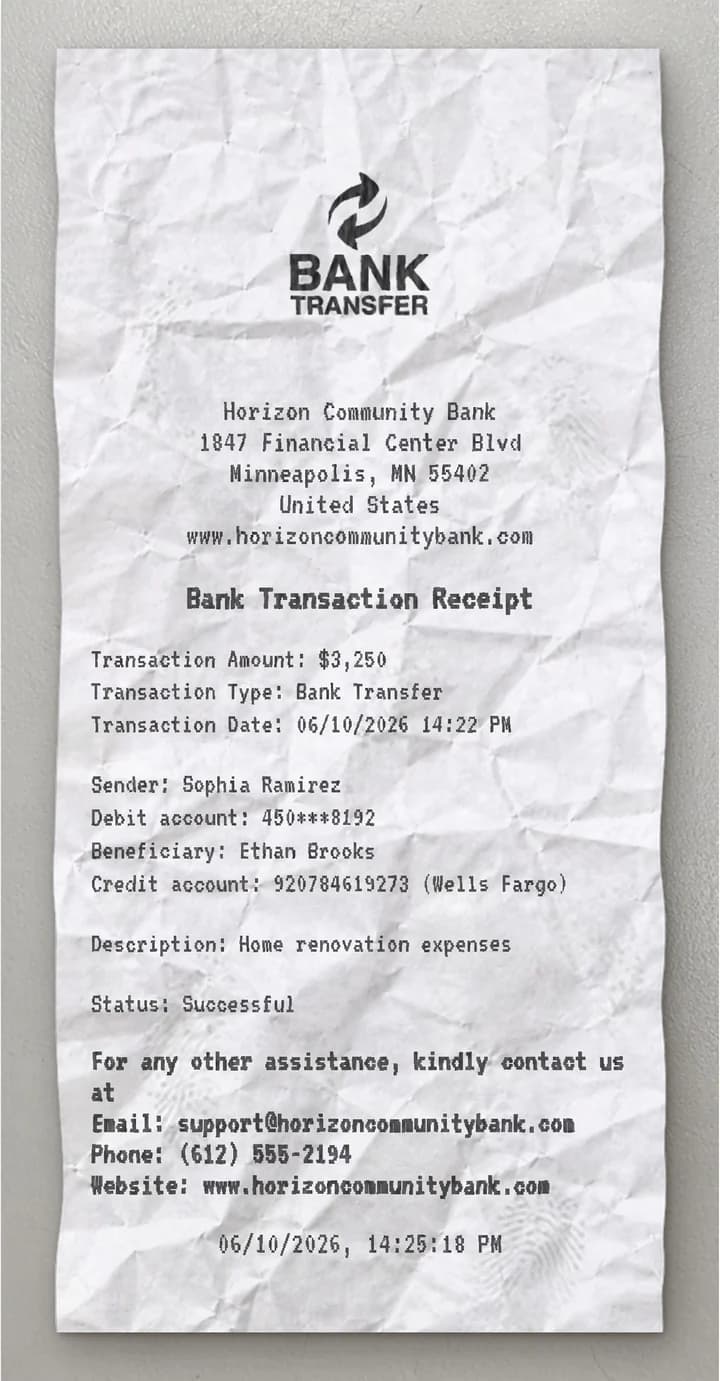 Anteprima dello scontrino Transazione Bancaria