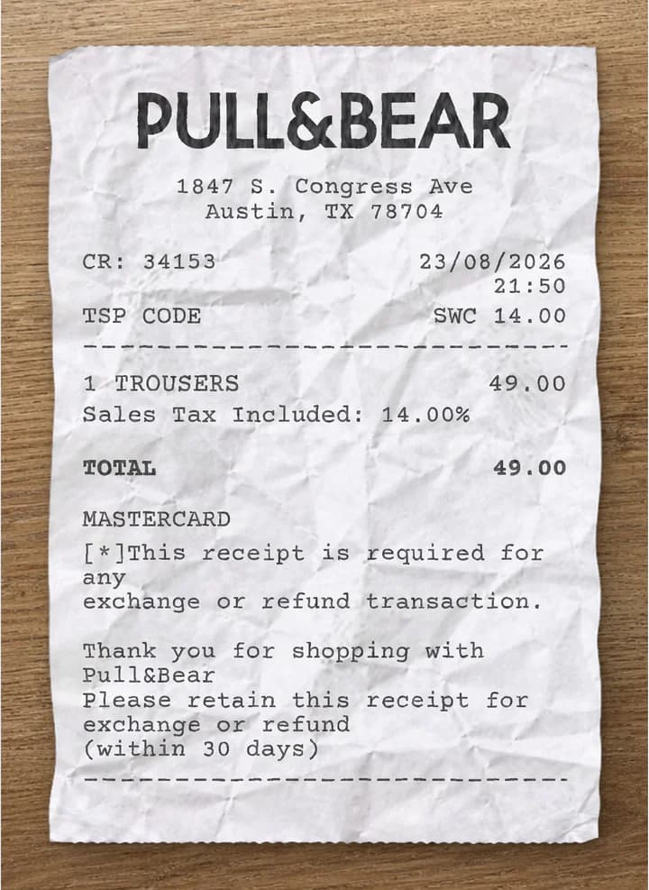 Anteprima dello scontrino Pull&Bear