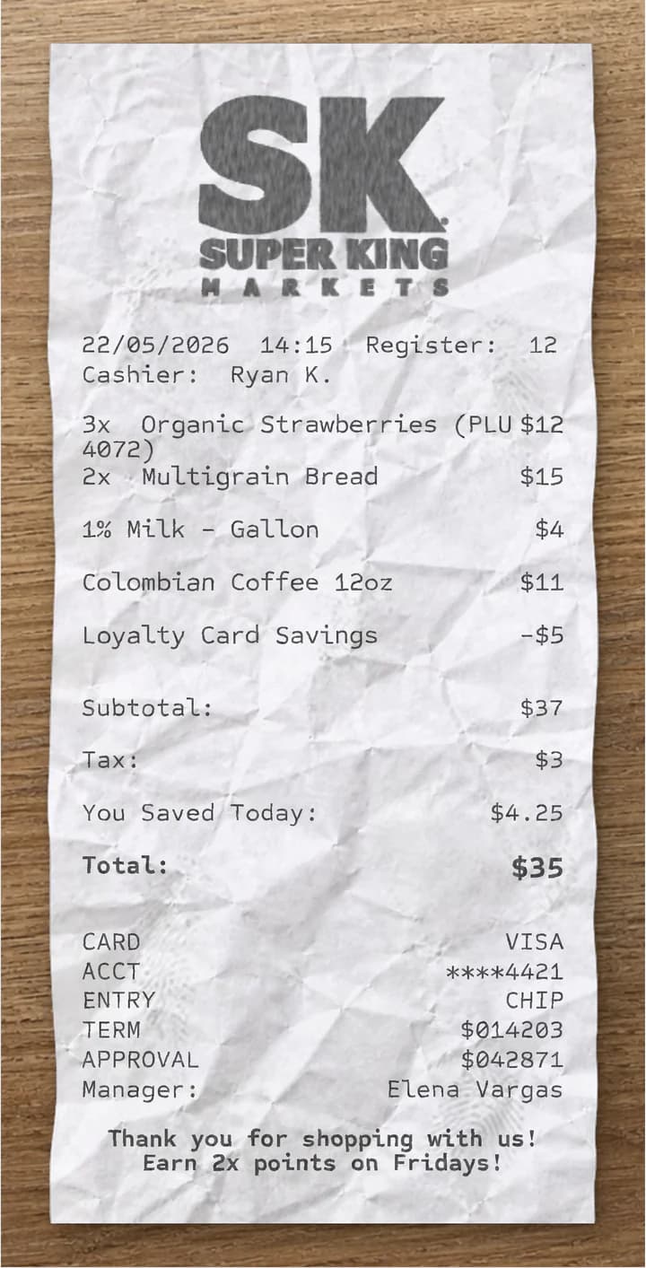 Anteprima dello scontrino Super King Markets