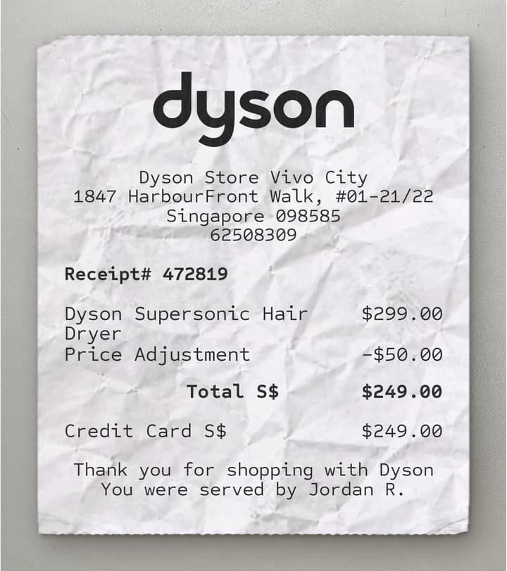 Anteprima dello scontrino Dyson