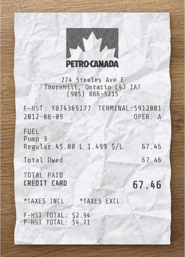 Anteprima dello scontrino Petro-Canada