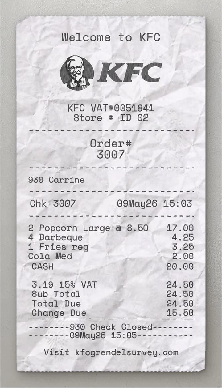 Anteprima dello scontrino KFC