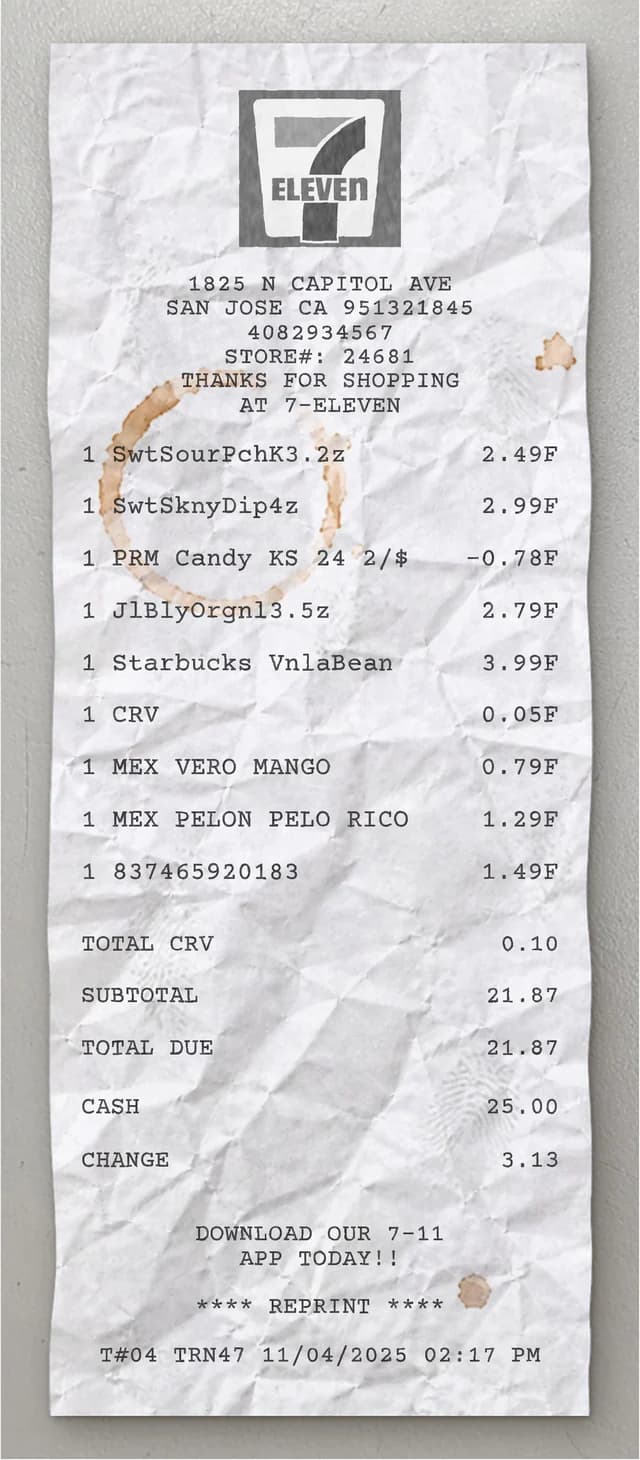 Anteprima dello scontrino 7 Eleven