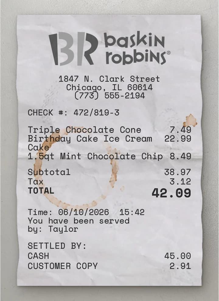 Anteprima dello scontrino Baskin Robbins