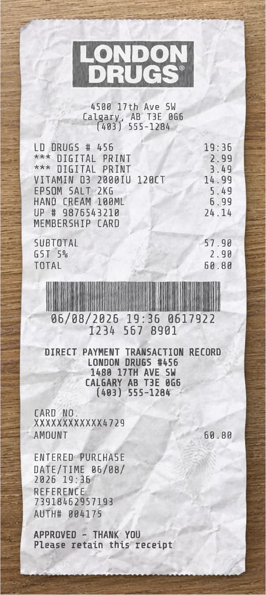 Anteprima dello scontrino London Drugs