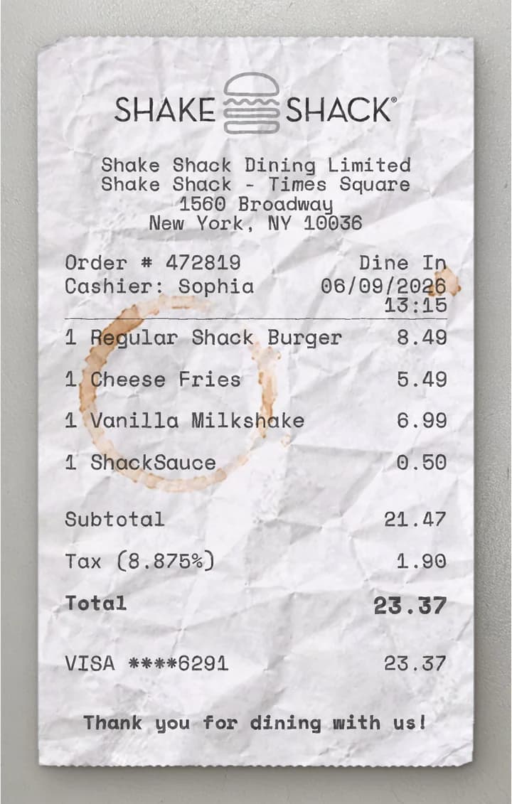 Anteprima dello scontrino Shake Shack