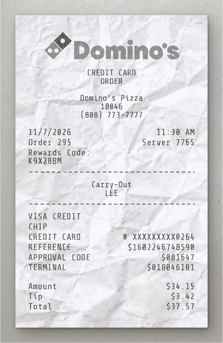 Anteprima dello scontrino Domino's