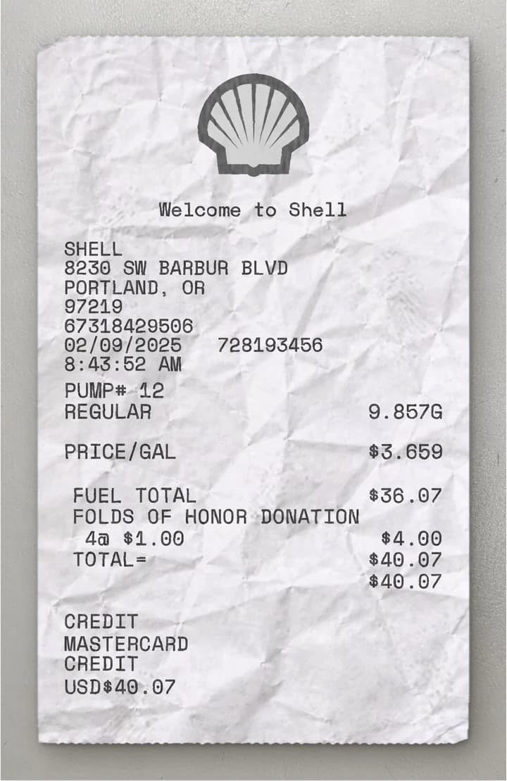 Anteprima dello scontrino Shell Gas Station