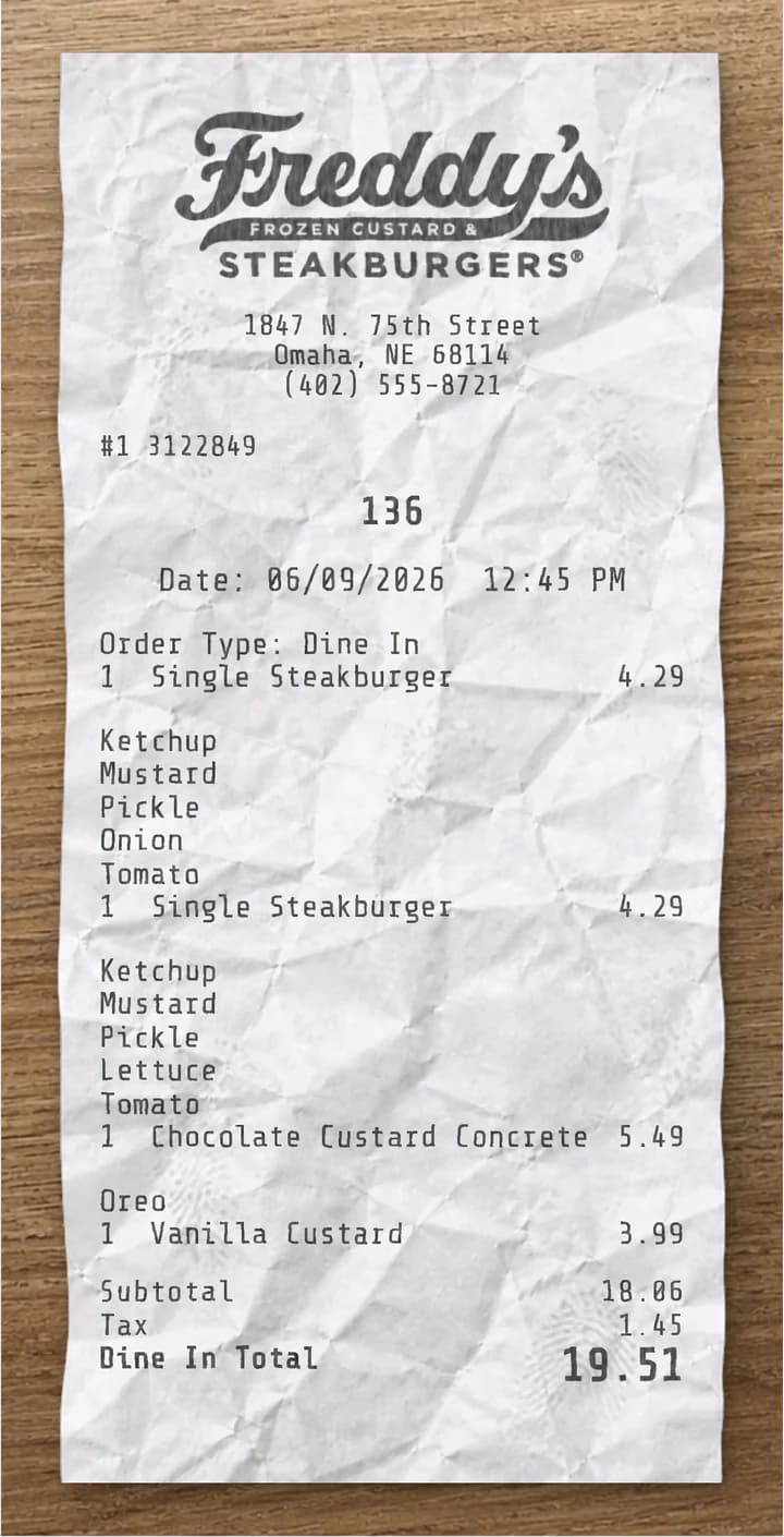 Anteprima dello scontrino Freddy's Frozen Custard and Steakburgers
