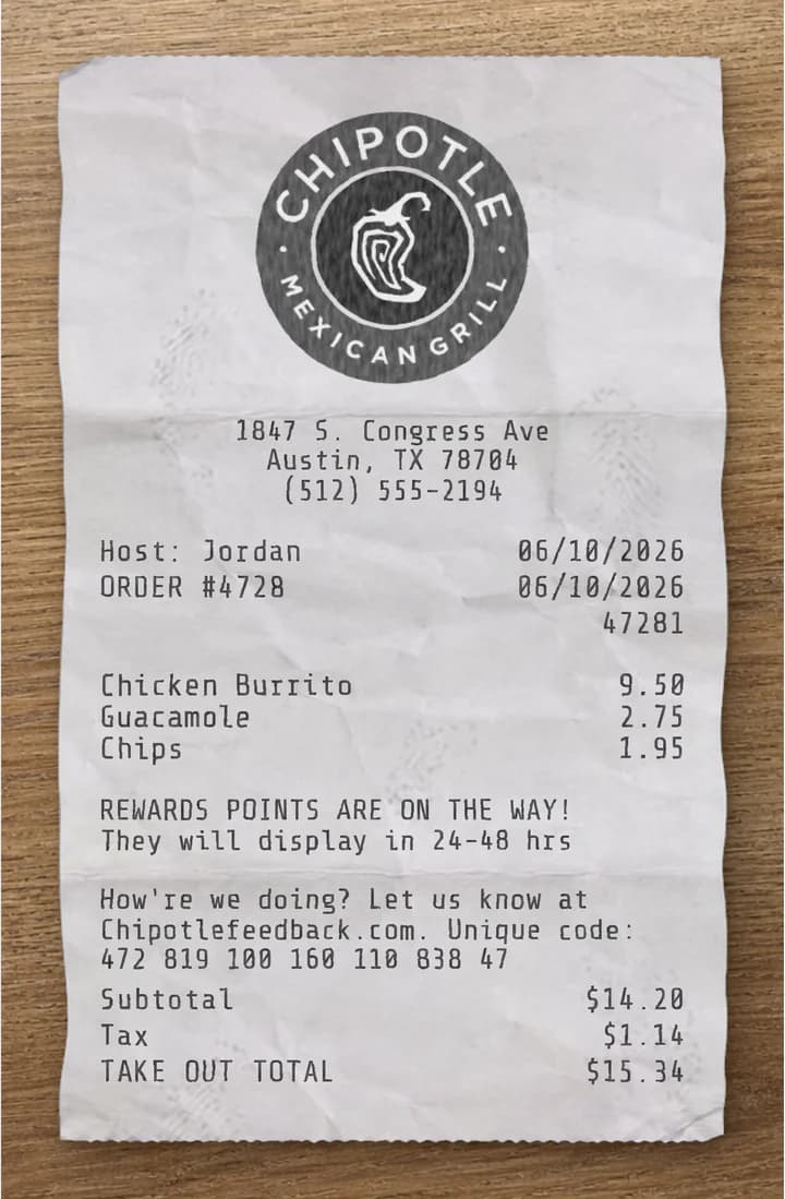 Anteprima dello scontrino Chipotle