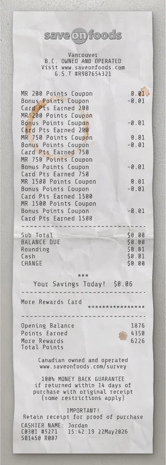 Anteprima dello scontrino Save On Foods