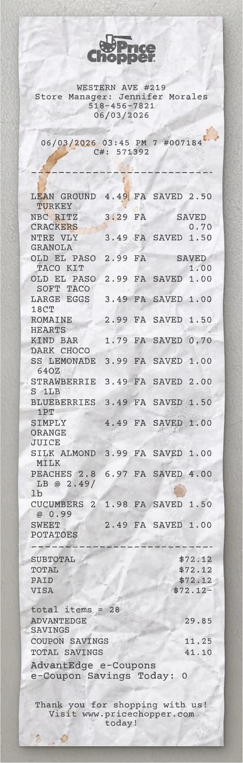 Anteprima dello scontrino Price Chopper