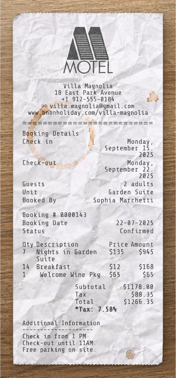 Anteprima dello scontrino Motel