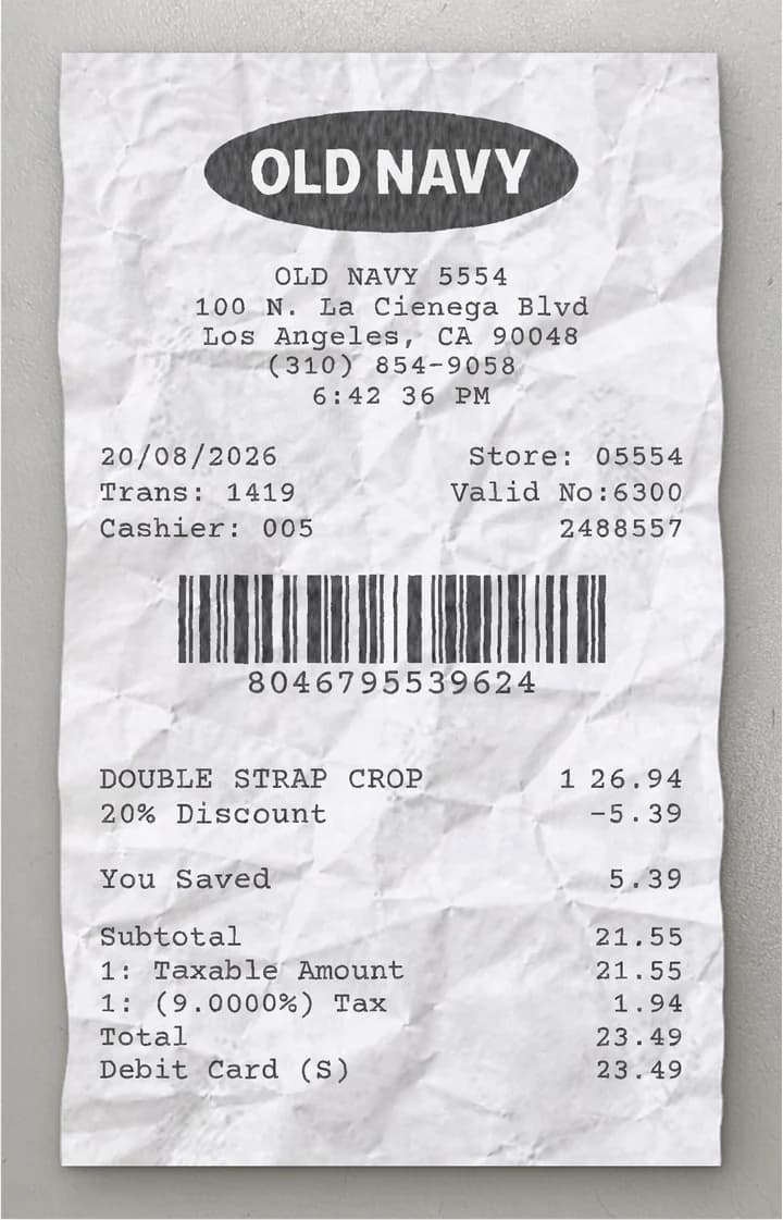 Anteprima dello scontrino Old Navy