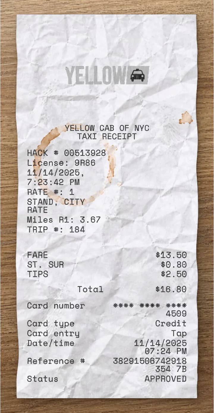 Anteprima dello scontrino Yellow Cab