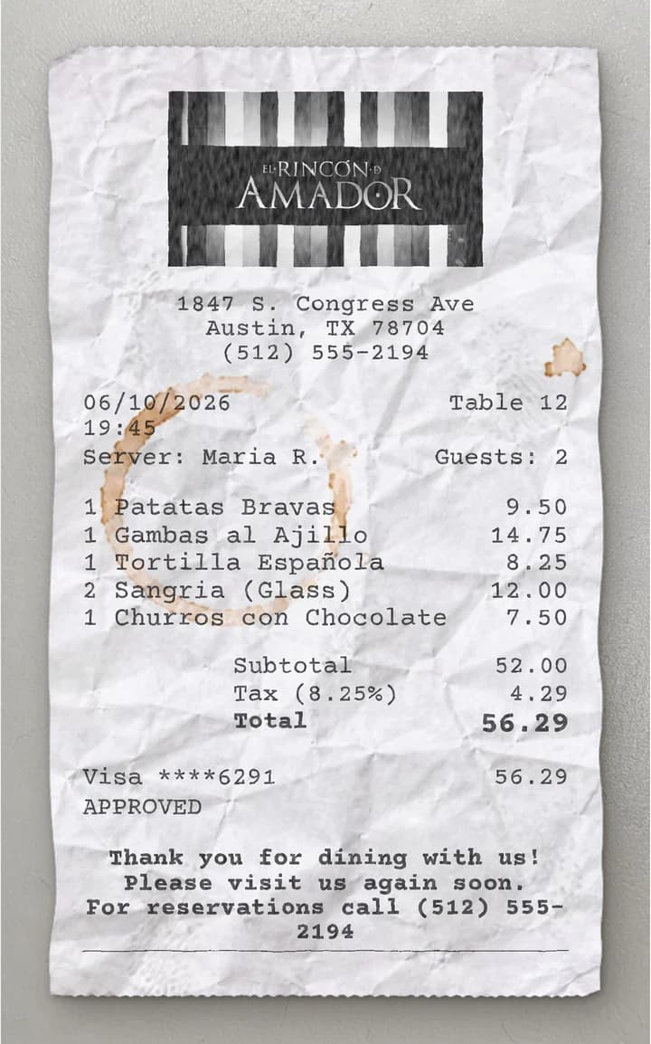 Anteprima dello scontrino El Rincon De Amador Restaurant