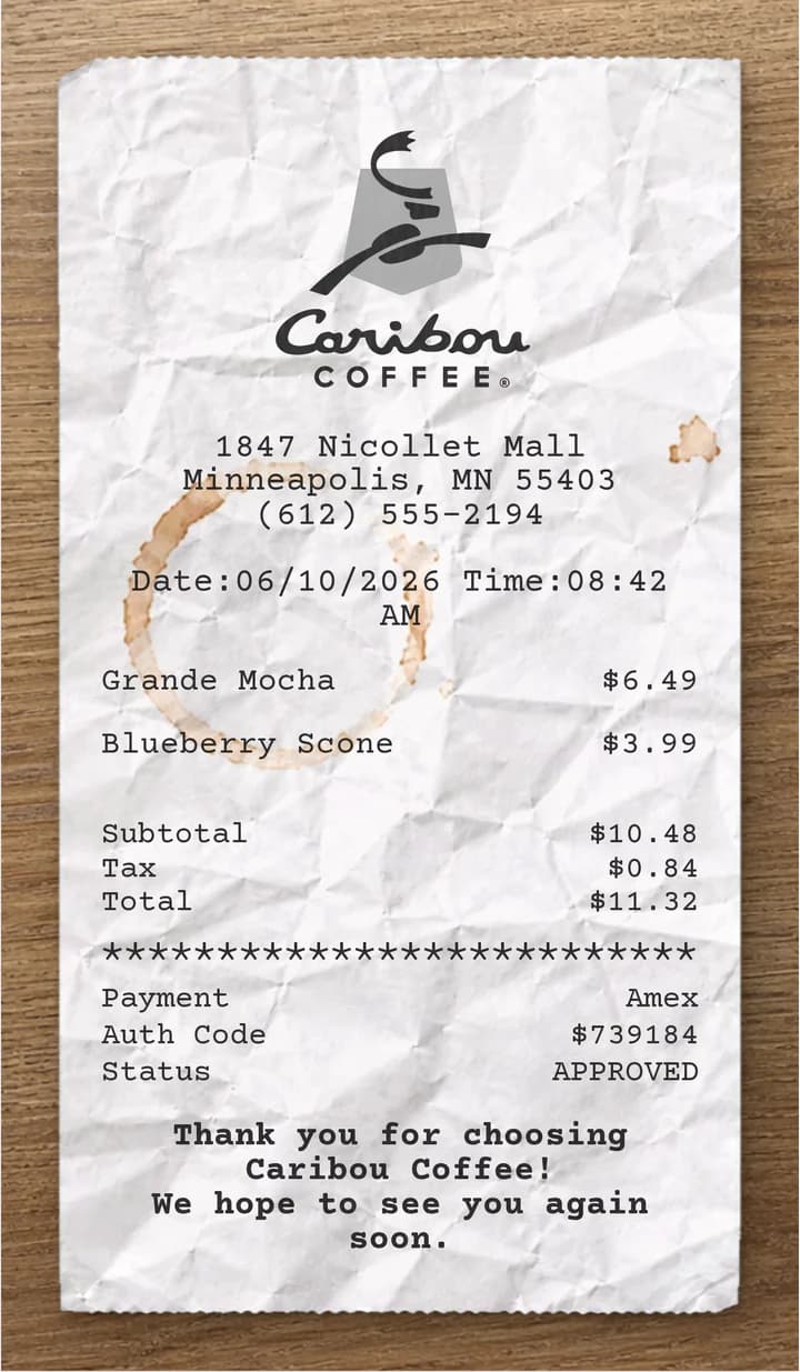 Anteprima dello scontrino Caribou Coffee