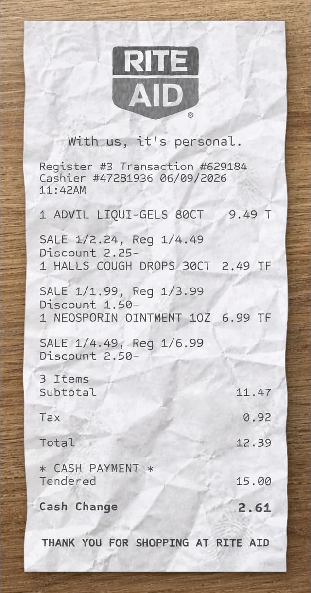 Anteprima dello scontrino Rite Aid Pharmacy