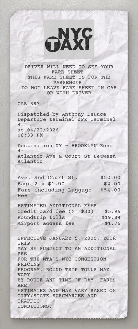 Anteprima dello scontrino NYC Taxi