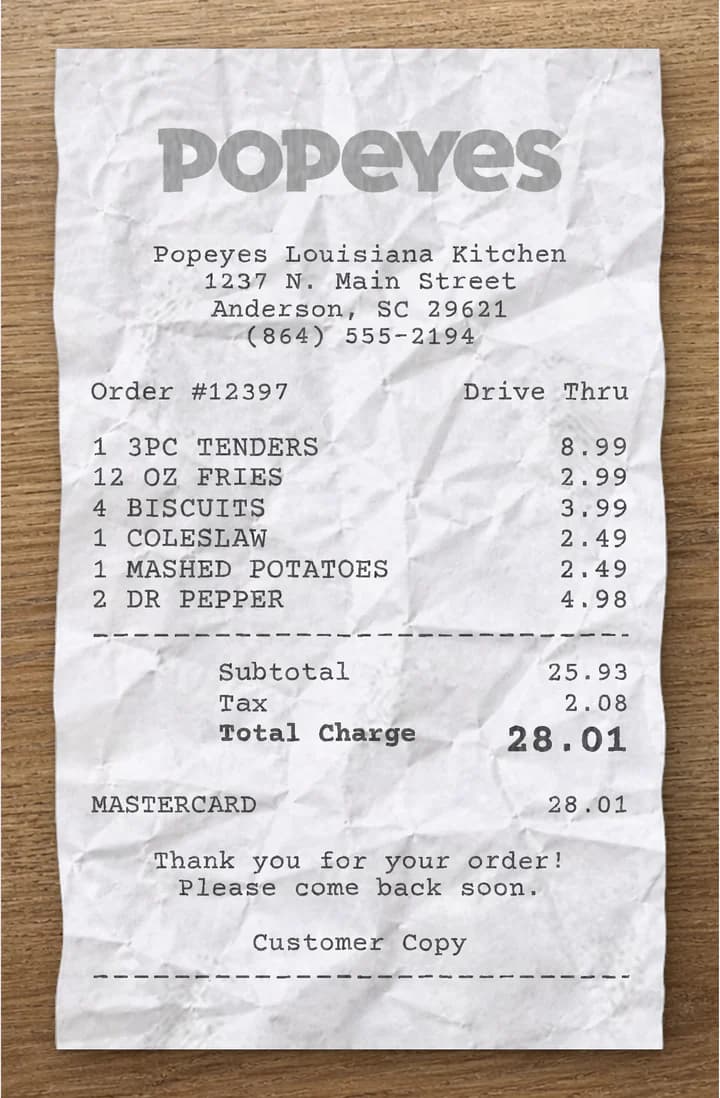 Anteprima dello scontrino Popeyes