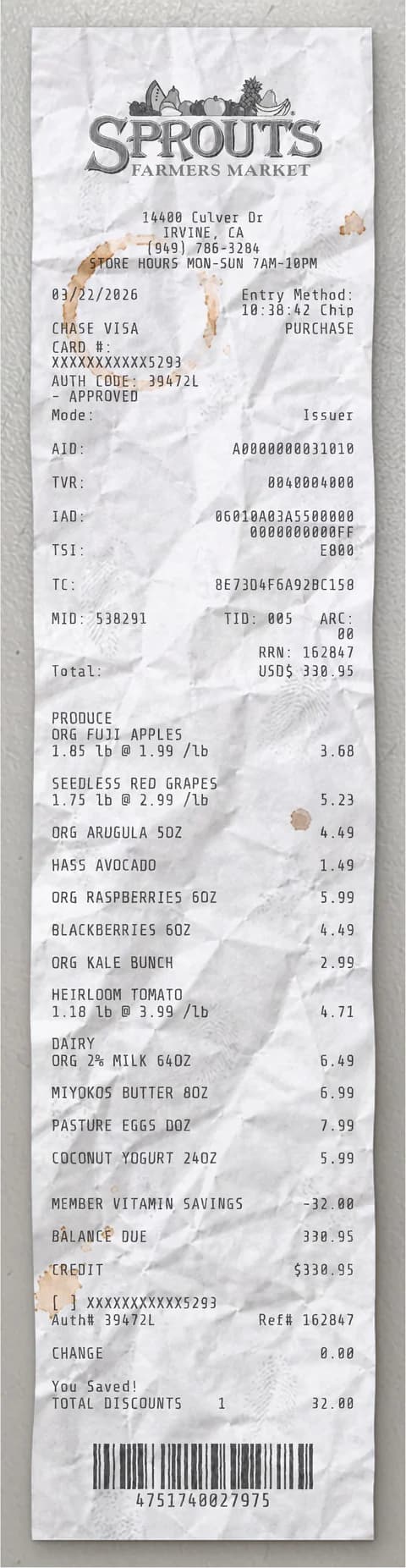 Anteprima dello scontrino Sprouts Farmers Market