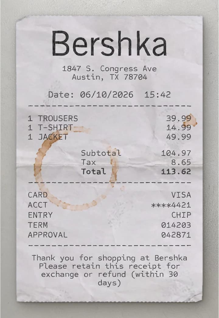 Anteprima dello scontrino Bershka