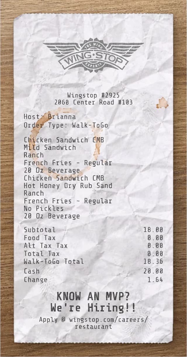 Anteprima dello scontrino Wingstop