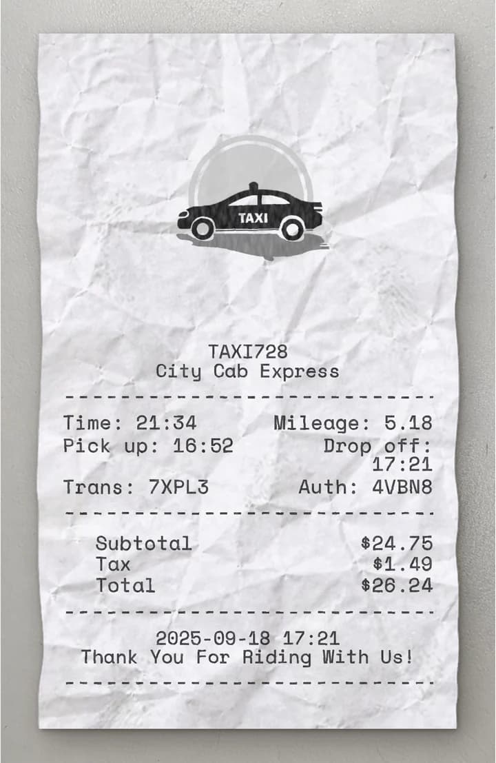 Anteprima dello scontrino Corsa in Taxi