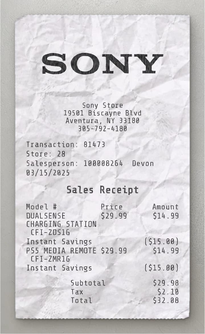 Anteprima dello scontrino SONY
