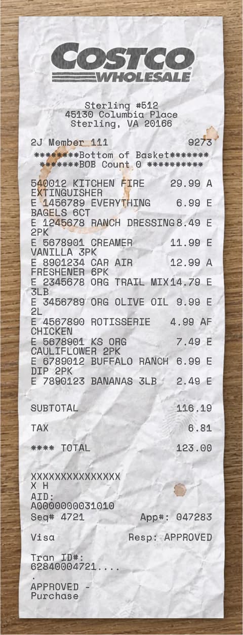 Anteprima dello scontrino Costco