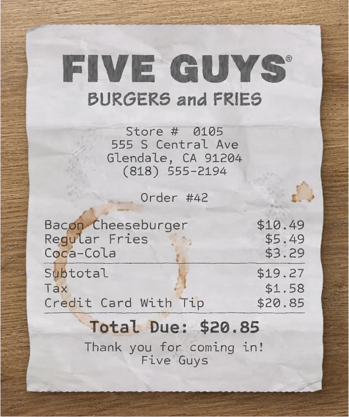 Anteprima dello scontrino Five Guys